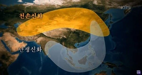 ▲ 이 그림은 한반도가 유일하게 천손 신화와 난생신화를 모두 가지고 있다는 것을 알려준다. 참 특이한 나라다.