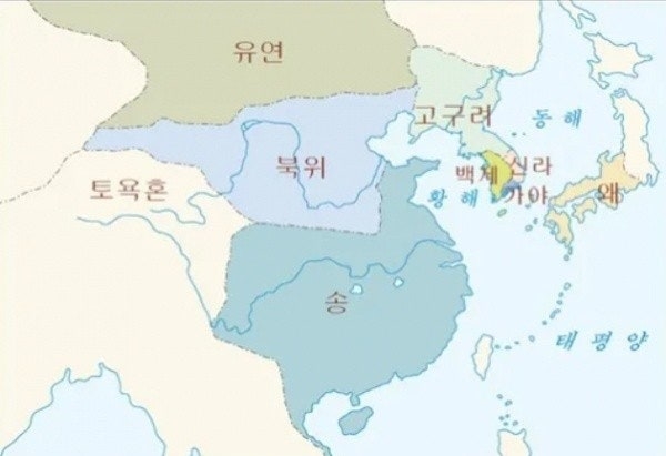 ▲ 교과서 속 중국 남북조 시대 당시 북위 지도.