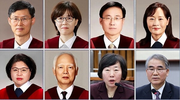 ▲ 반란수괴, 윤석열 탄핵심판을 맡은 헌법재판관들. 자료: 서울방송 영상 갈무리